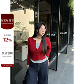 大小姐微胖大码 针织上衣 撞色假两件长袖 智性分子 韩系显瘦修身