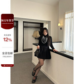 大小姐微胖大码 收腰蓬蓬连衣裙小黑裙 长袖 告白情书 半高领修身