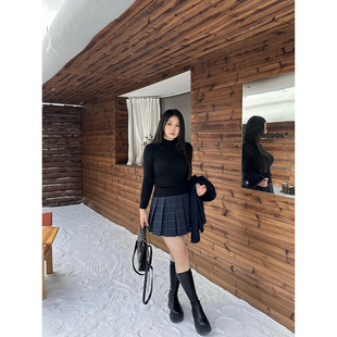 羊毛织长袖 百搭显瘦气质打底衫 上衣女秋 黑天鹅 大小姐微胖大码