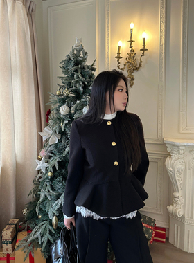 大小姐微胖大码“秀场美学”复古千金小香风收腰褶皱上衣长裤套装