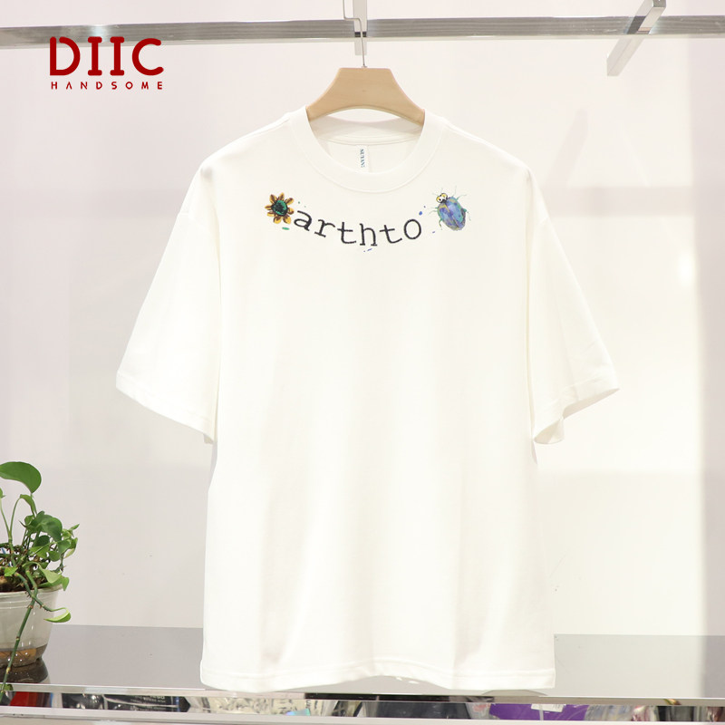 实体同款! 纯色瓢虫刺绣短袖男女夏季新款精梳棉宽松情侣休闲T恤
