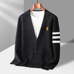 2025新款拉尔伦保罗男士西装羊毛开衫春秋季针织衫外套休闲上衣薄