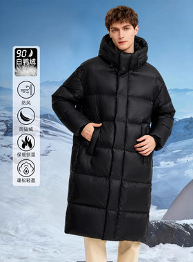 冬季高个子过膝长款连帽白鸭绒blackgold男装中戏保暖羽绒服外套