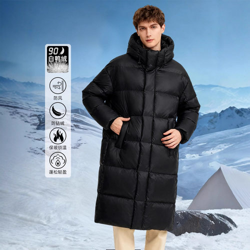 冬季高个子过膝长款连帽白鸭绒blackgold男装中戏保暖羽绒服外套