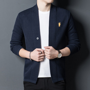 拉尔伦保罗男士羊毛开衫春秋季新款针织衫外套休闲潮流外穿上衣