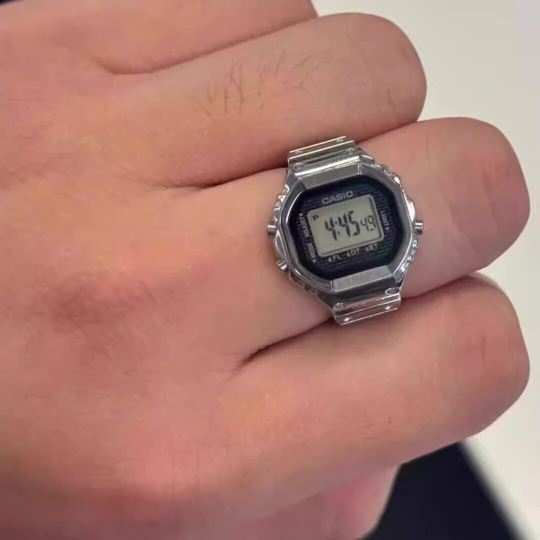 正品CASIO卡西欧手表50周年双时区日历全金属戒指手表CRW-001-1JR