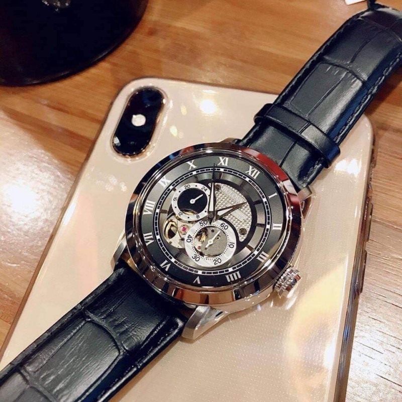 代购正品Bulova宝路华黑色皮带镂空夜光背透自动机械手表男96A135