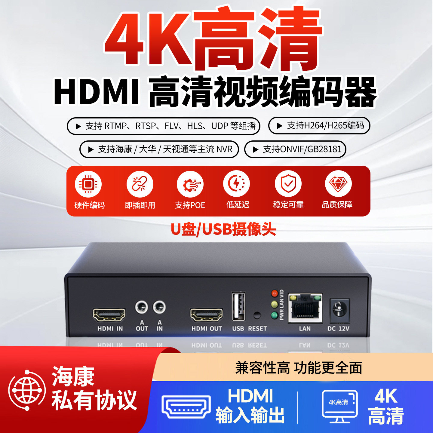 VGA/HDMI视频编码器转ONVIF电脑桌面录屏推流转存NVR支持远程查看