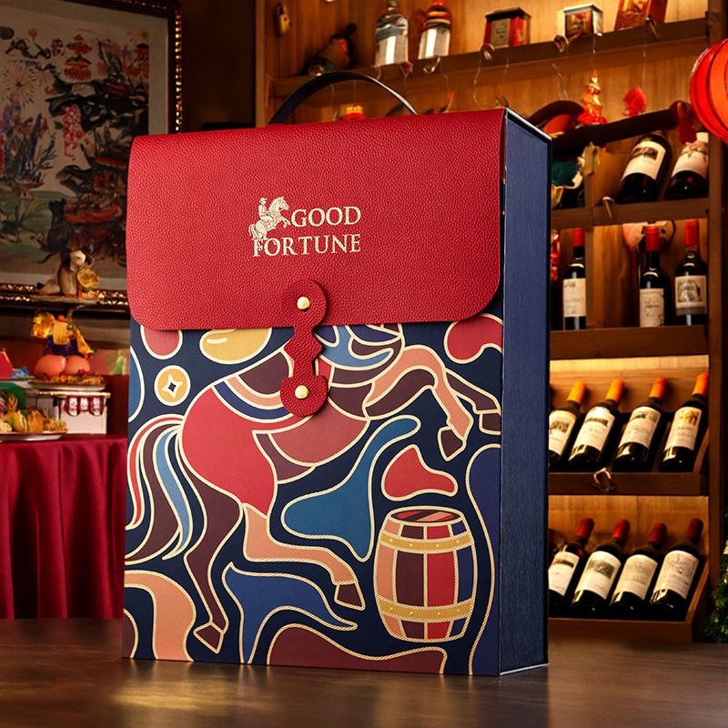 喜庆红酒礼盒双支装葡萄酒包装