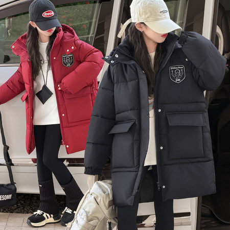 女童中长款加厚保暖连帽棉服