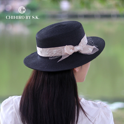 新帽馆时尚优雅百搭夏季遮阳气质度假显脸小刺绣丝语网纱干干帽