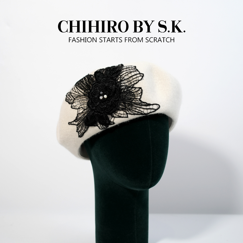 贝蕾帽CHIHIROBYS.K.羊毛蕾丝