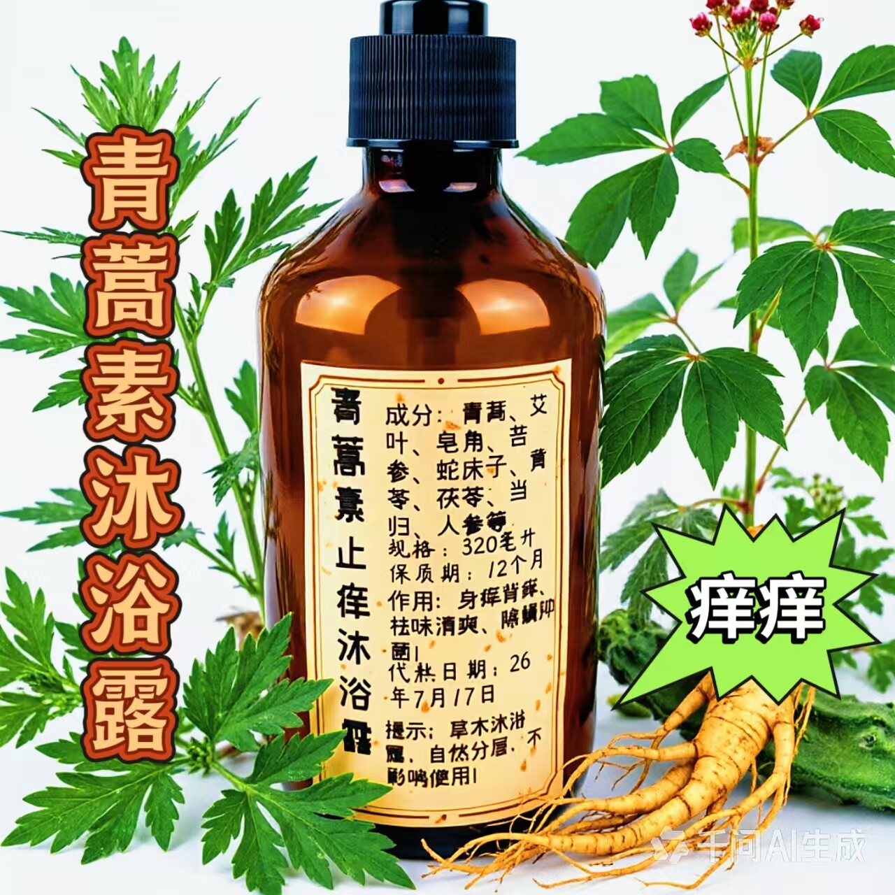 手工熬制青蒿素沐浴露身痒体痒青蒿苦参蛇床子人参皂角无患子