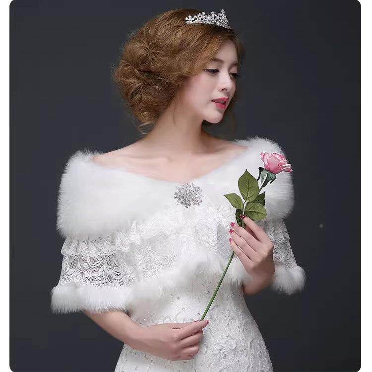 新娘婚纱披外肩冬季斗篷旗袍服礼保暖婚礼结婚款伴娘雷丝ZKK套新