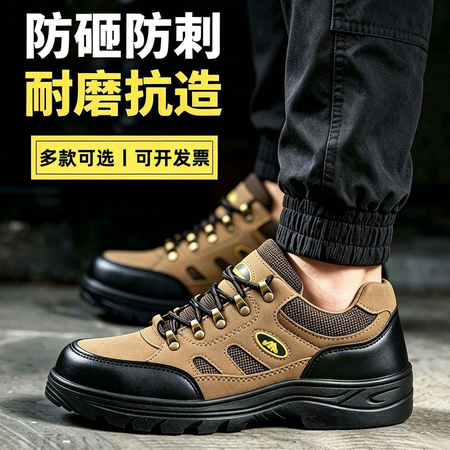 劳保男款士防砸防穿刺鞋带钢板耐磨工MGW地作工钢包头夏季透气老