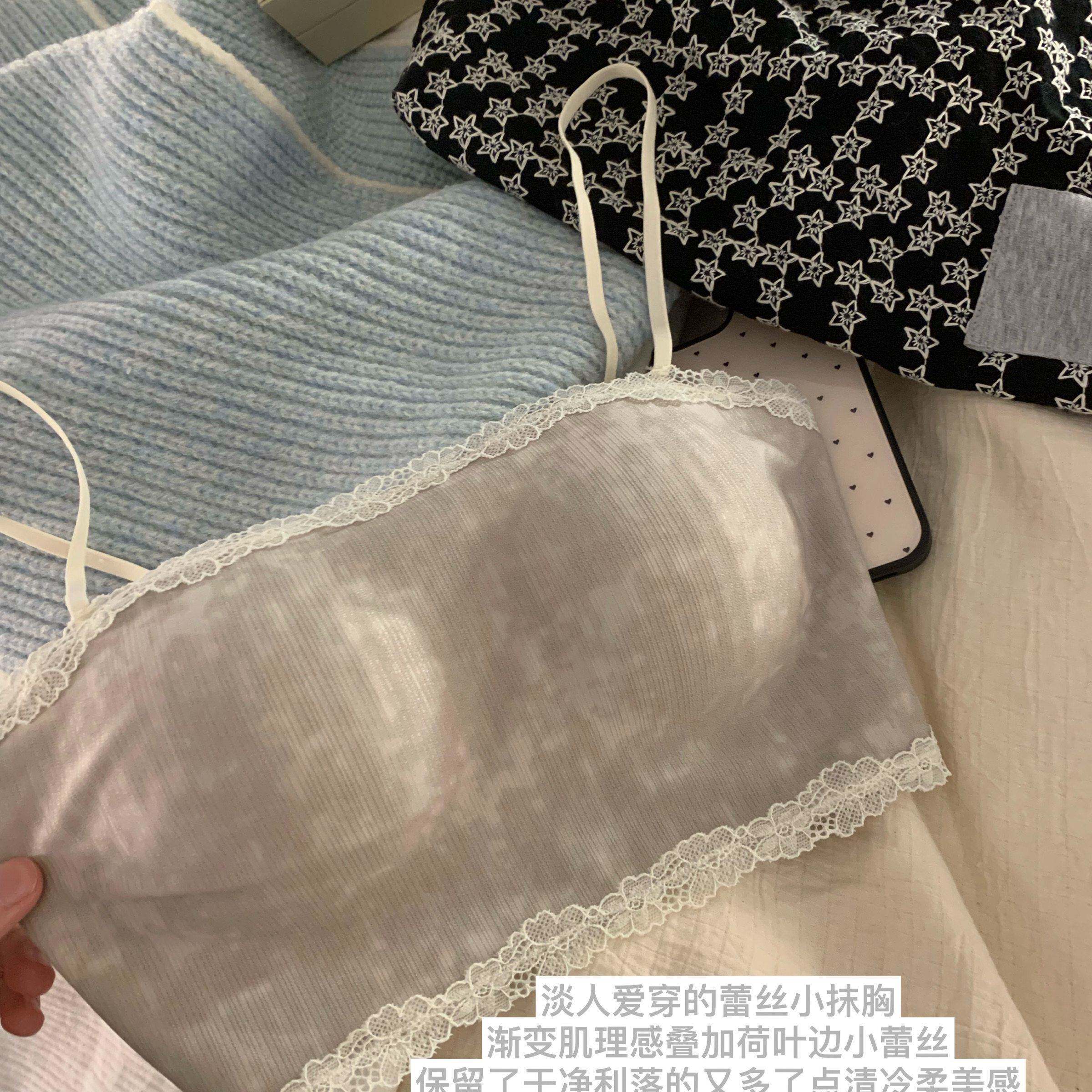 肩带抹胸内衣女夏走季拢薄款收副乳防光小胸聚无细痕蕾UKV丝美背