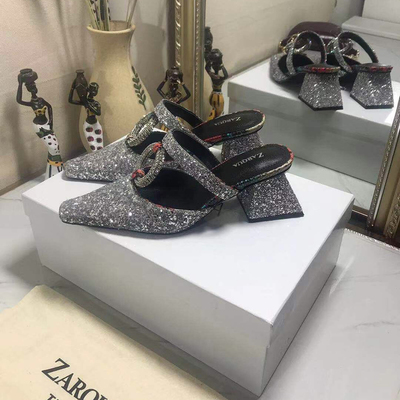 nina网红同款真皮水钻凉拖鞋