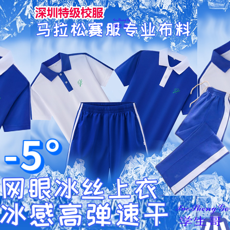 深圳校服速干网状冰丝网面针孔小学长短袖短裤透气非荆刺鸟运动服