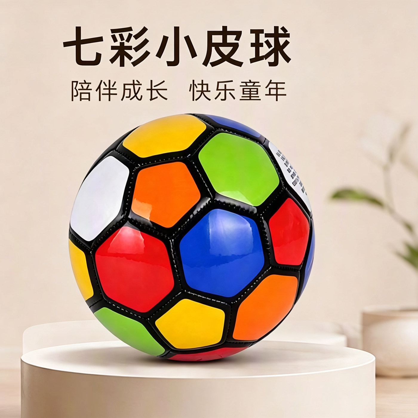 2号七彩足球小皮球幼儿专用弹力球儿童感统训练篮球婴儿球类玩具