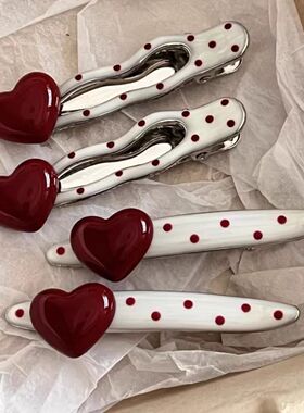 焊头波点珍珠鸭嘴安可拉红色发饰百搭侧边显白刘海发卡夹盘发器