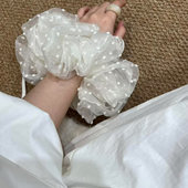 韩女feel 白色泡泡纱波点双层大肠发圈丸子头发绳时尚 百搭扎头绳