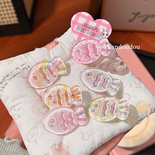 可爱图案清透发夹亮晶晶夏日清透小鱼刘海夹卡通百搭少女头饰女