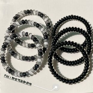 冷淡系黑白细款电话线圈头绳新款简约百搭高弹力马尾发圈细闪发饰