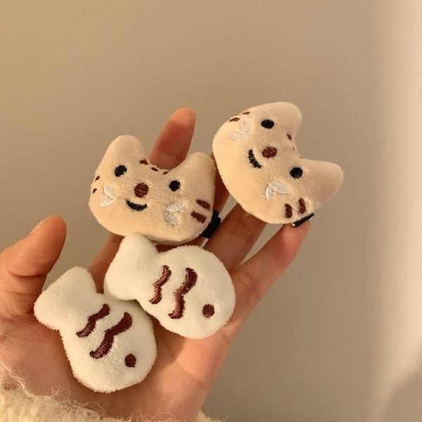 猫吃鱼~可爱毛绒小猫咪发夹女刘海侧边发卡小号趣味头饰发饰