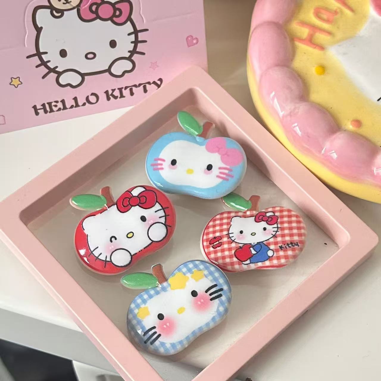 格纹苹果小kt发夹鸭嘴夹卡通可爱水滴刘海侧边夹格纹猫咪发夹头饰