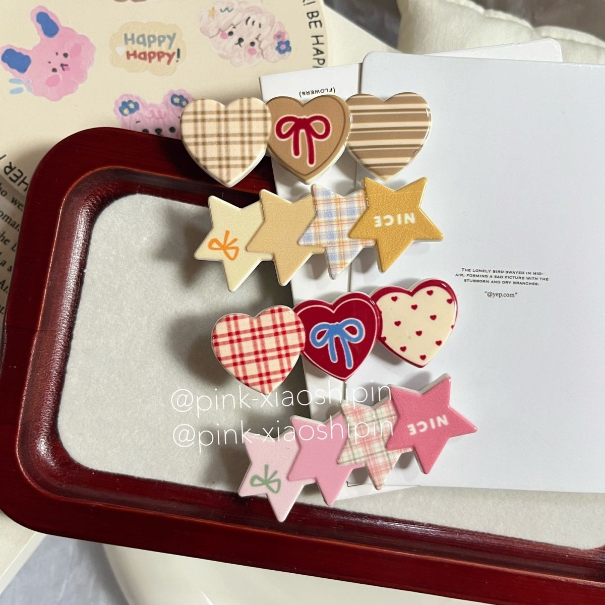 秋冬新款复古奶咖色五角星爱心鸭嘴夹ins百搭少女心刘海侧边发卡