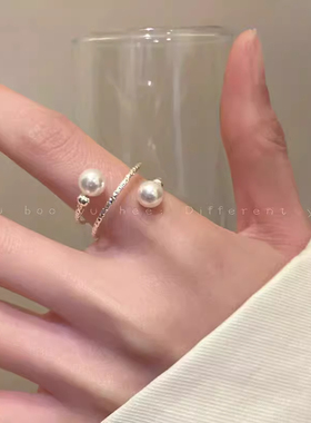 缠绕珍珠开口戒指女2025新款轻奢小众设高级感食指戒个性指环尾戒