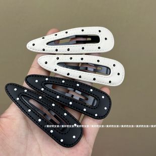 新款韩版黑白波点水滴皮质发夹BB夹侧边夹刘海夹边夹发卡碎发夹子