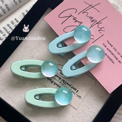 韩系湖水绿立体水滴椭圆夹可爱风鸭嘴夹碎发刘海发饰夏新款侧边夹