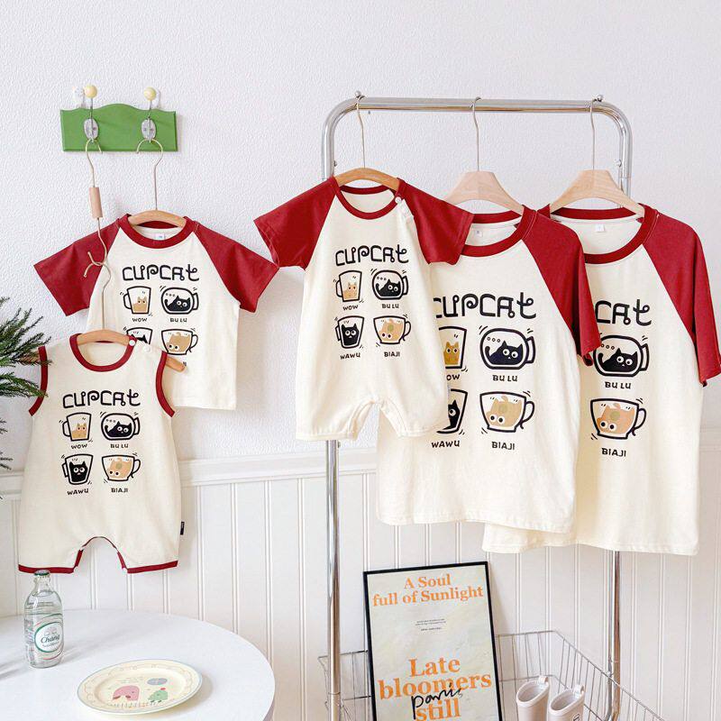 韩版夏季亲子装2026新款撞色插肩短袖T恤一家三口父子装连体衣潮