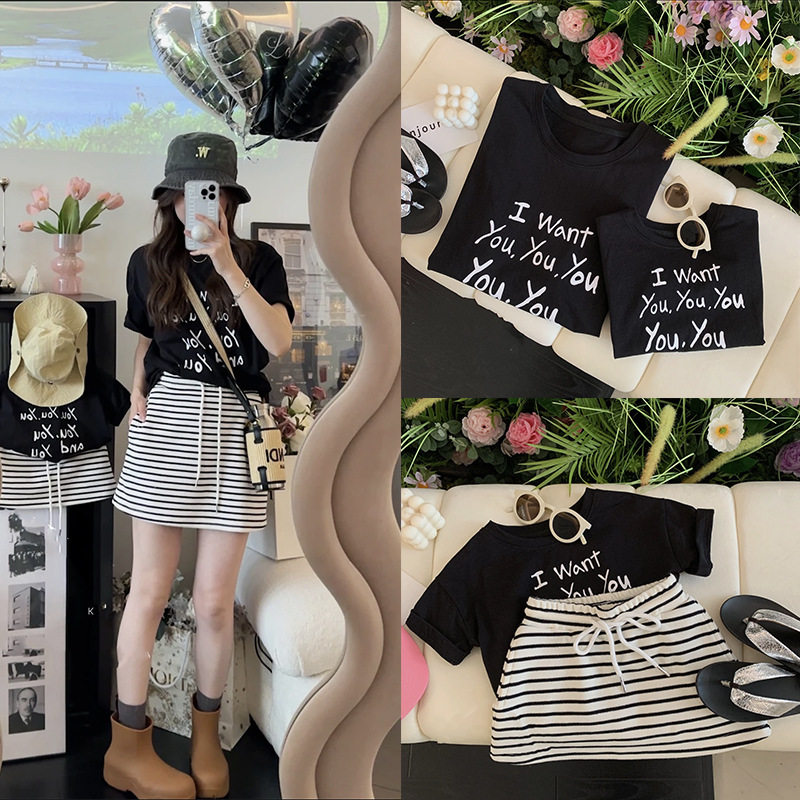 炸街亲子装一家四口2023新款潮母女装家庭装园服班服夏季韩版套装