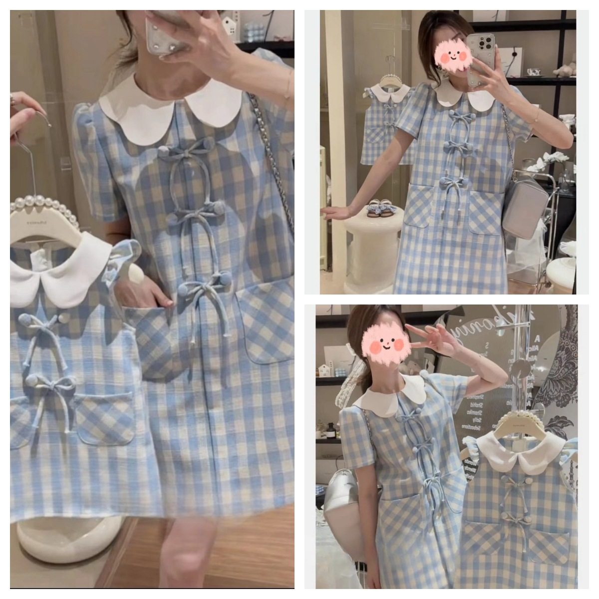 亲子装高端2026夏季新款甜美可爱潮款娃娃领母女韩版连衣裙设计款