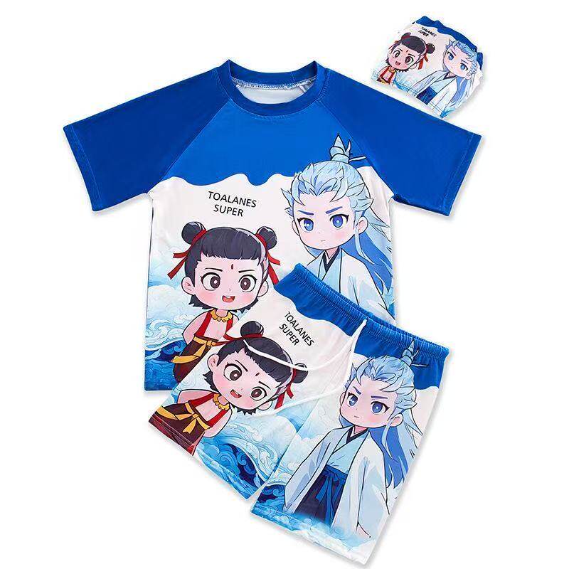 男童哪吒泳衣儿童奥特曼游泳泳裤中大童夏季分体防晒速干学生加肥