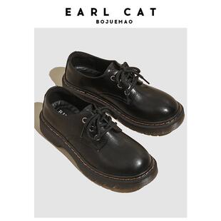 伯爵猫真皮乐福鞋女2024秋季新款英伦风单鞋平底小皮鞋女马丁鞋子