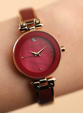 anne klein手表女酒红表盘时尚镶钻手镯式创意石英女表1980BYRG