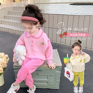 儿童草莓刺绣上衣 女童卫衣春装 2024新款 春款 衣服洋气小女孩polo衫