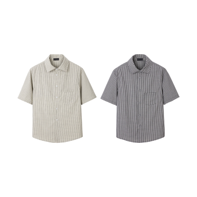 〔 PLUS NO LOGO 〕25SS 小格子格纹短袖衬衫 纯棉短款夏季百搭