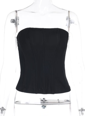 Slim fit waist cinching strapless top修身束腰抹胸吊带上衣女