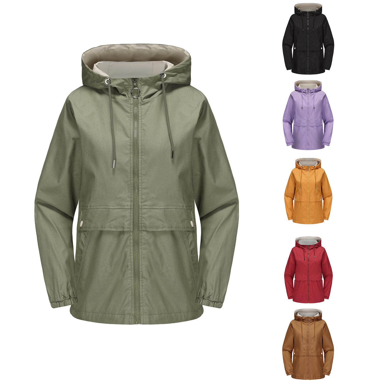 Sexy hooded solid color trench coat jacket性感连帽风衣外套女