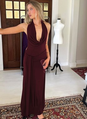 Hanging neck backless slim fit dress抹胸挂脖露背修身连衣裙女