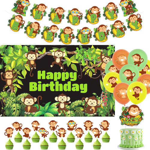 Monkey猴子香蕉生日派对装饰拉旗