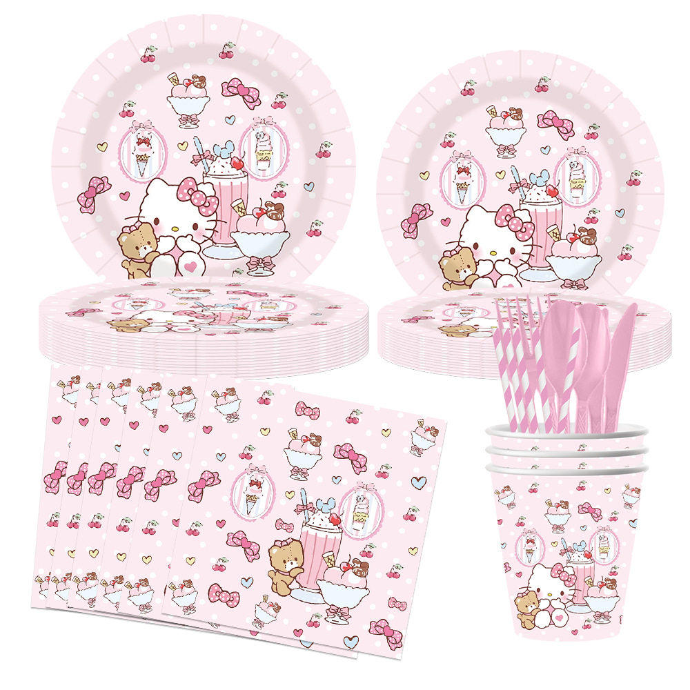 粉色KT猫主题餐具儿童生日派对装饰一次纸盘纸杯纸巾场景布置用品,节庆用品/礼品,装扮布置套餐,淘宝优惠券,粉丝福利购,淘宝优惠卷