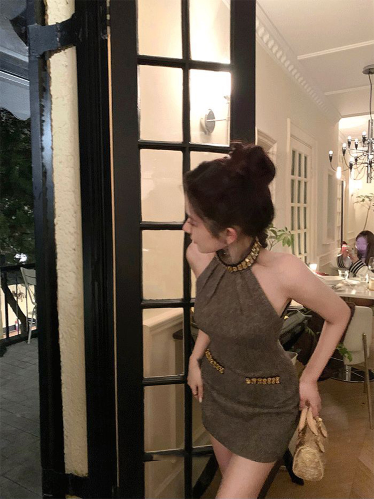 生日裙子高级感party小礼服裙子平时可穿小香风蝴蝶结挂脖连衣裙