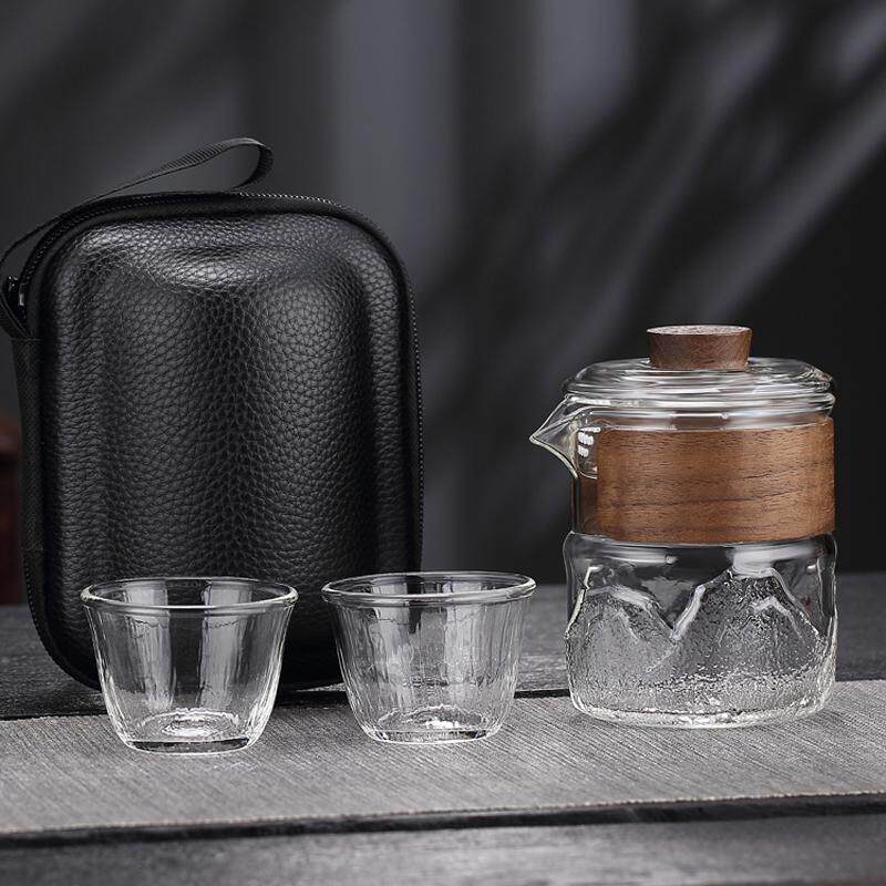 玻璃旅行茶具套装便携包式快客杯一壶二杯随身户外功夫茶杯泡茶壶
