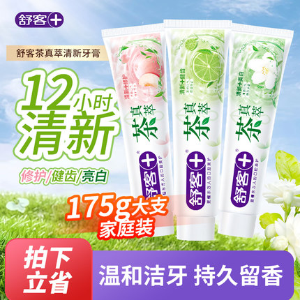 舒客舒克茶真萃牙膏亮白清洁护齿养龈清新口气异味男女士家用175g