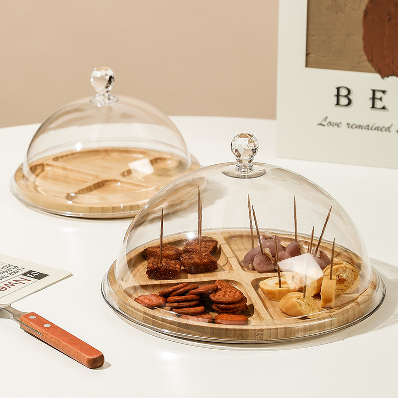 试吃展示盘带盖透明竹托盘多格分格拼盘蛋糕点心品尝盘零食试吃盒